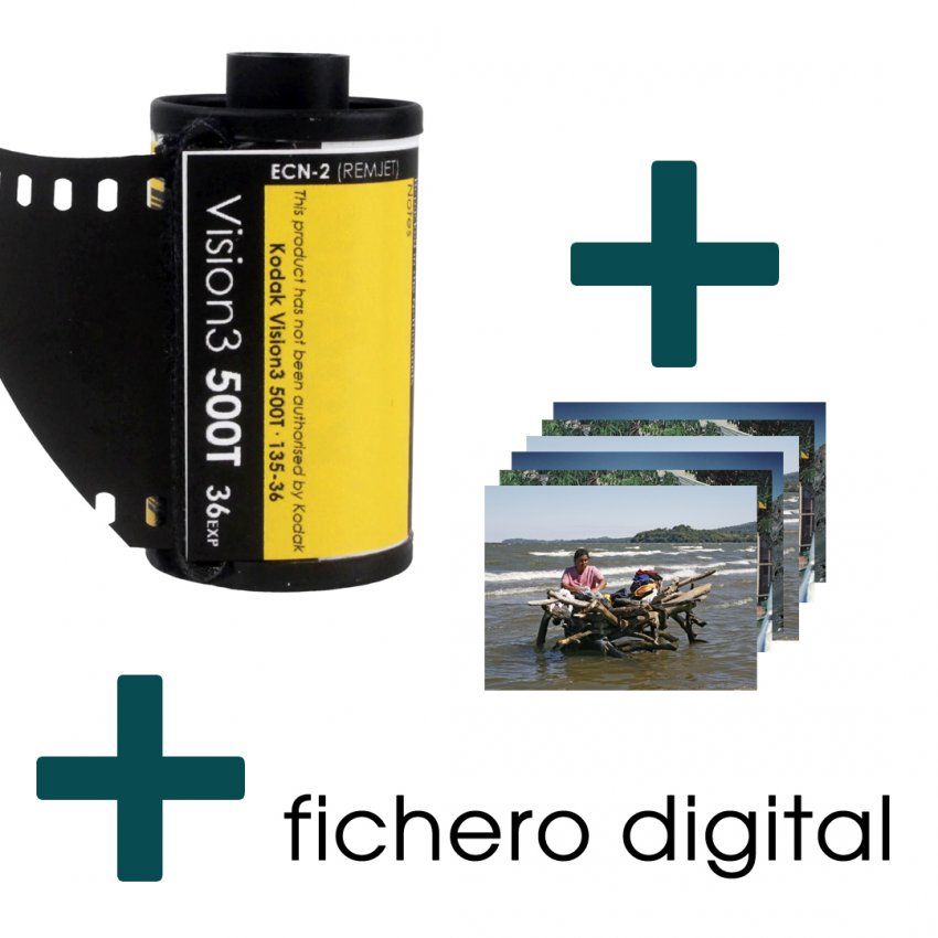 Revelado del carrete 35mm color + fotos en 10x15 + fichero digital