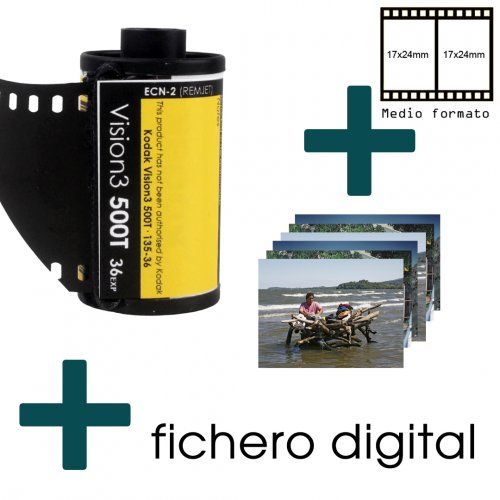 Revelado del carrete 35mm color medio formato + fotos en 10x15 + fichero digital